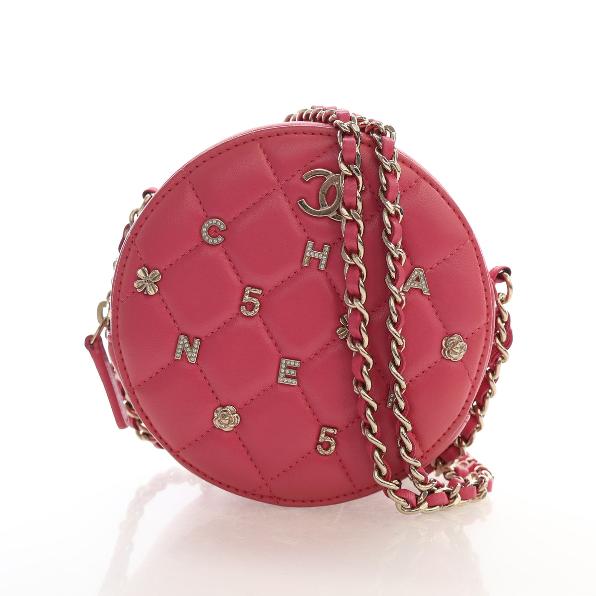 Pre-Owned Chanel Crossbody Bag Mini Lambskin Round, front view, authenticated at Luxe Du Jour