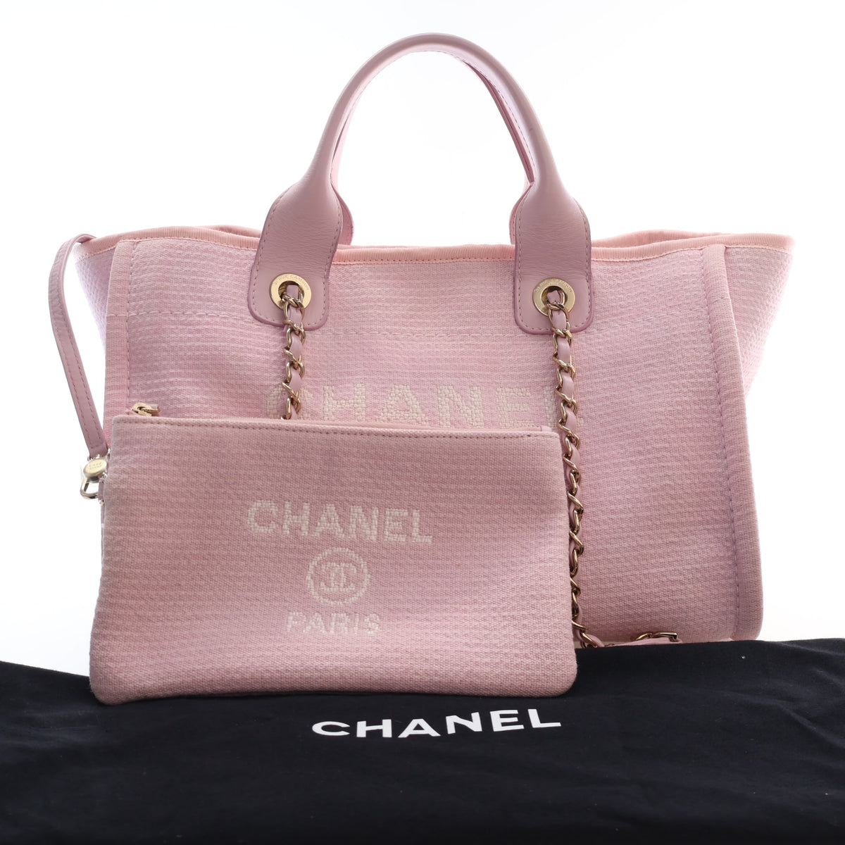Pre-Owned Chanel Shopping Tote Small Canvas Deauville, flat lay