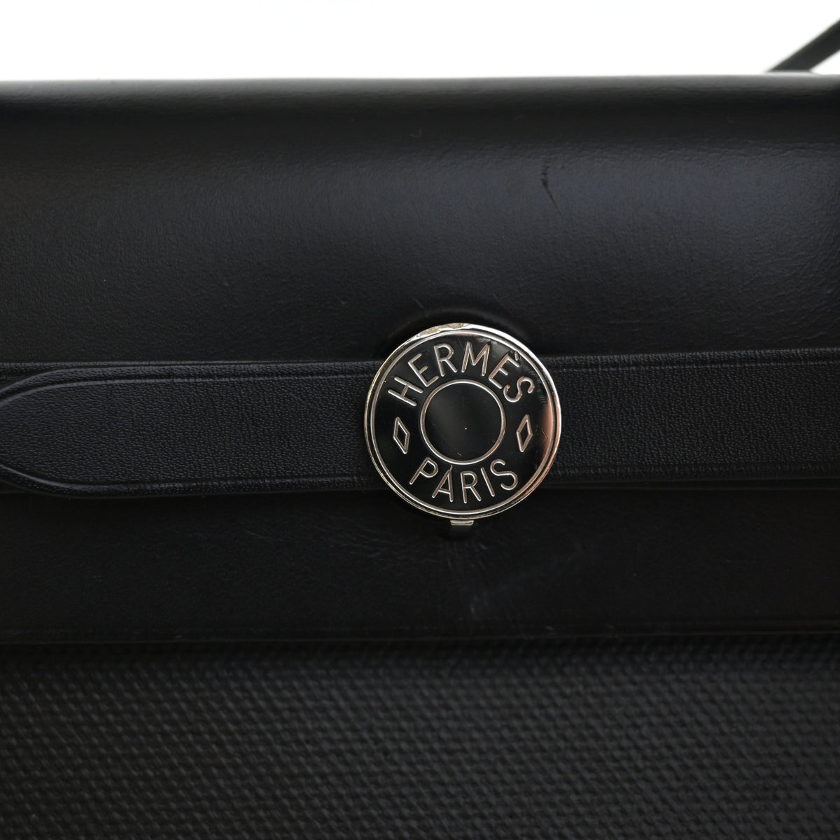 Pre-Owned Hermès Herbag 31 Noir Toile Berline Zip, silver embossed logo detail