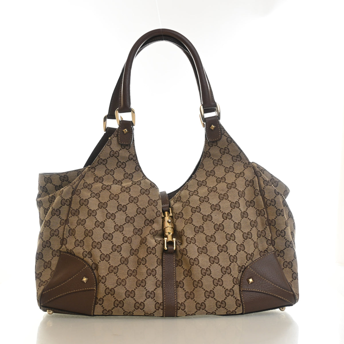Vintage Gucci Shoulder Bag GG Canvas Jackie Bardot, front view, authenticated at Luxe Du Jour