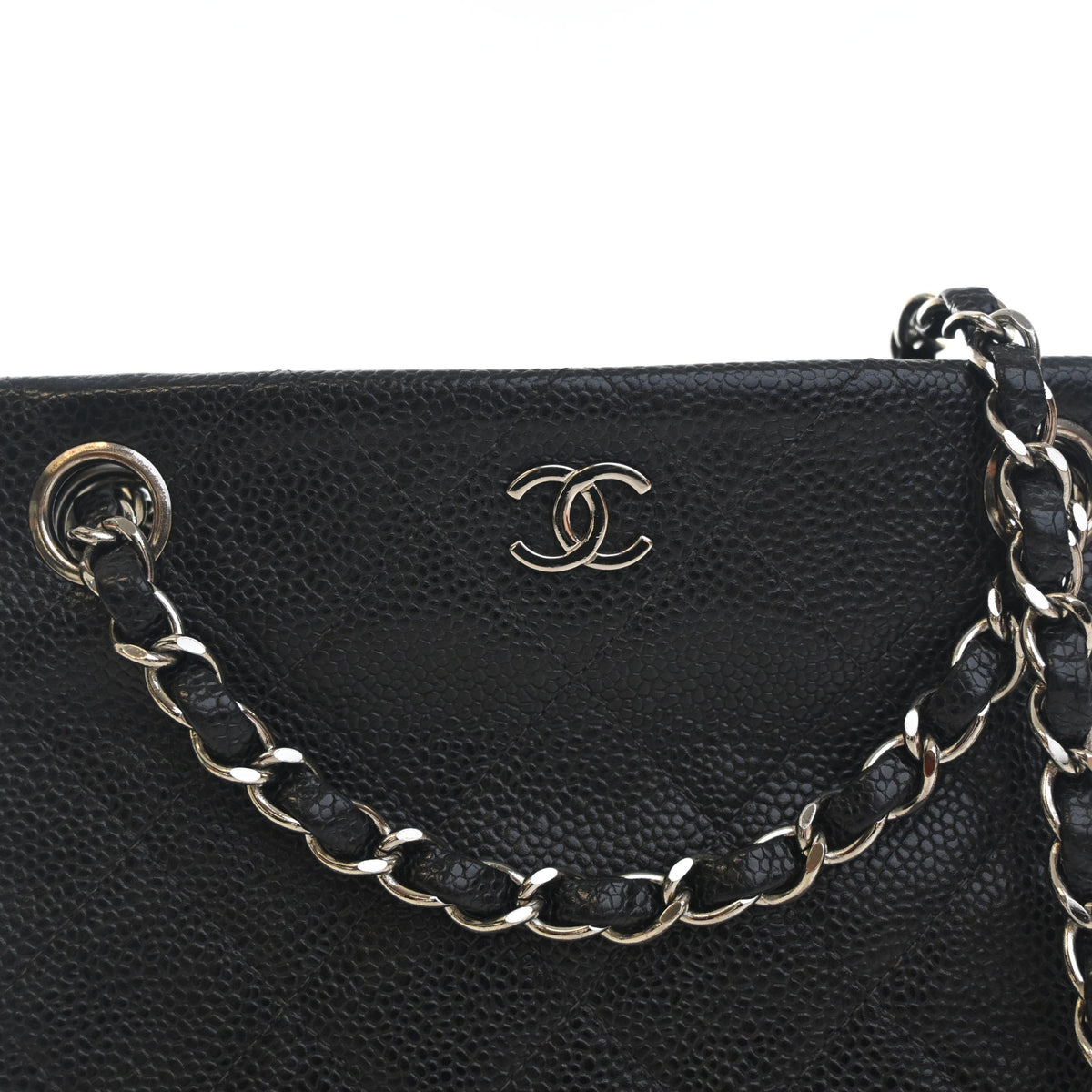 Vintage Chanel Tote Bag Caviar Leather Bucket, strap and chain detail