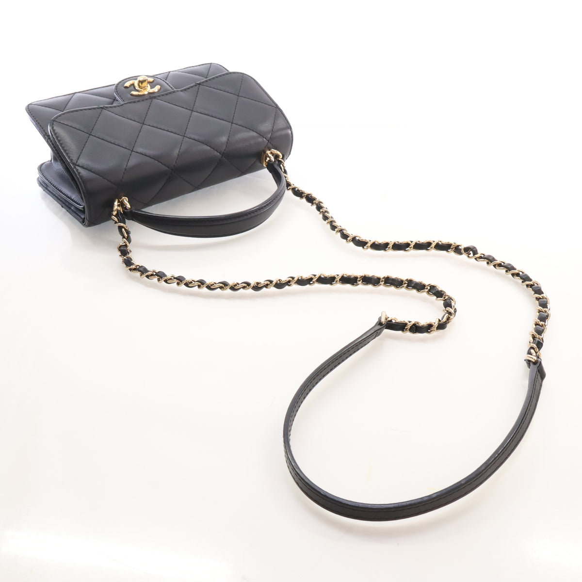 Pre-Owned Chanel Top Handle Mini Lambskin Flap Bag, three-quarter view, photo 10 of 17