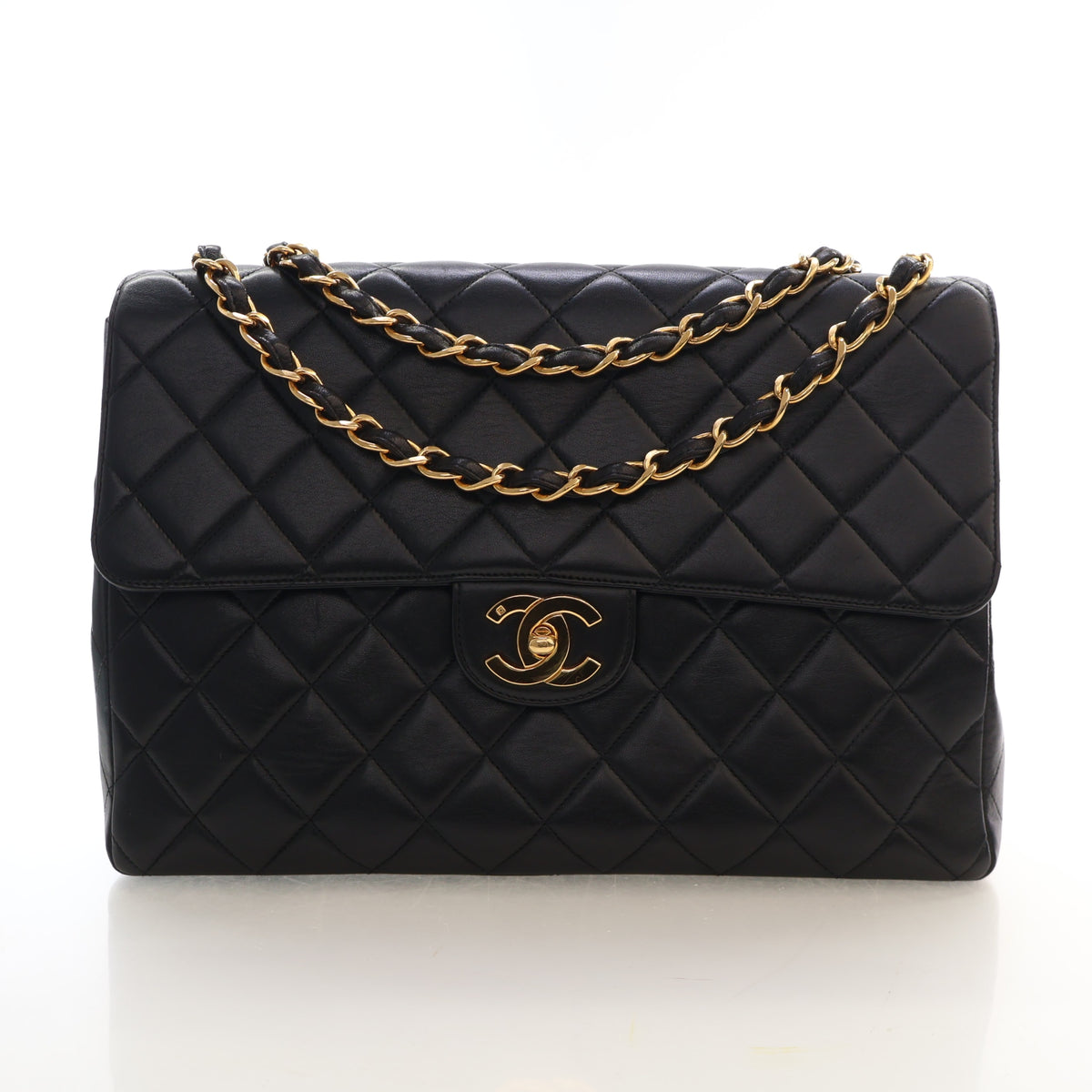 Vintage Chanel Flap Bag Jumbo Lambskin Classic Single, front view, authenticated at Luxe Du Jour