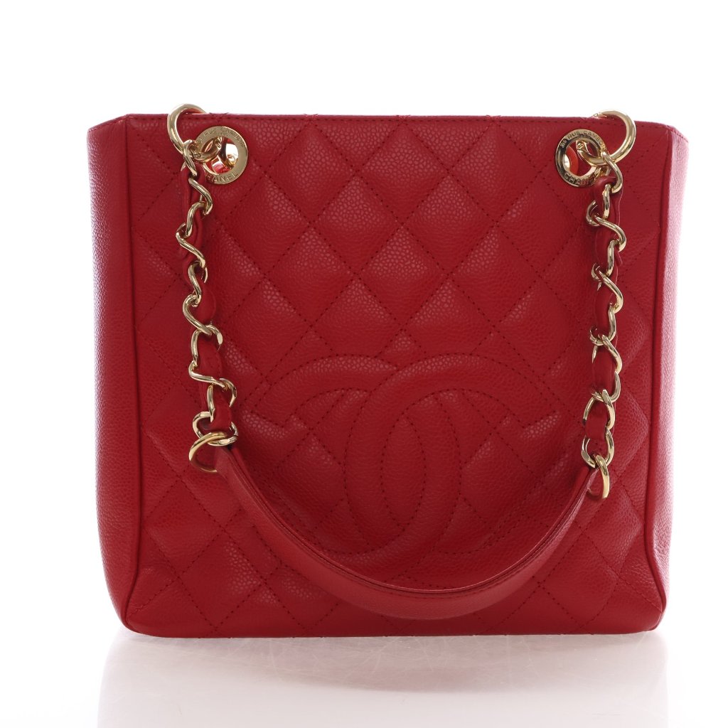 Pre-Owned Chanel Shopping Tote Small Caviar Leather Petite, front view, authenticated at Luxe Du Jour