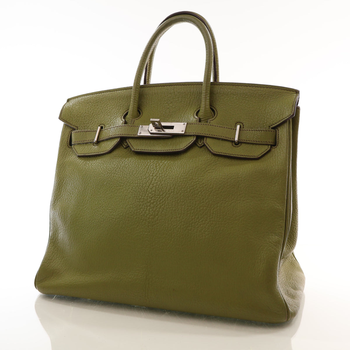Vintage Hermès Birkin 32 Vert Anis Chevre Mysore Leather HAC, three-quarter view