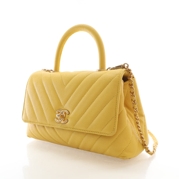 Chanel Small Caviar Chevron Coco Handle