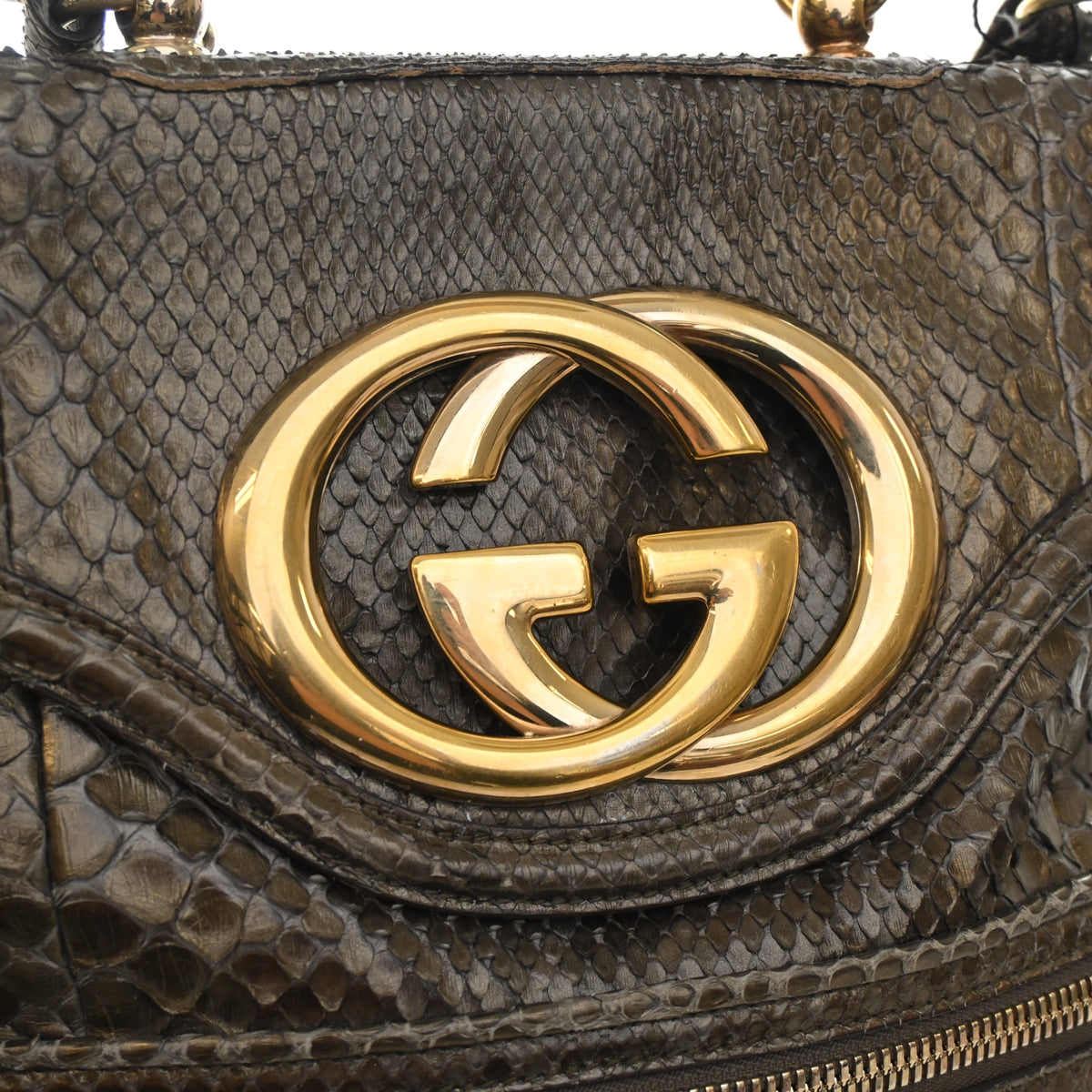 Pre-Owned Gucci Python Britt Messenger Bag, gold hardware close-up