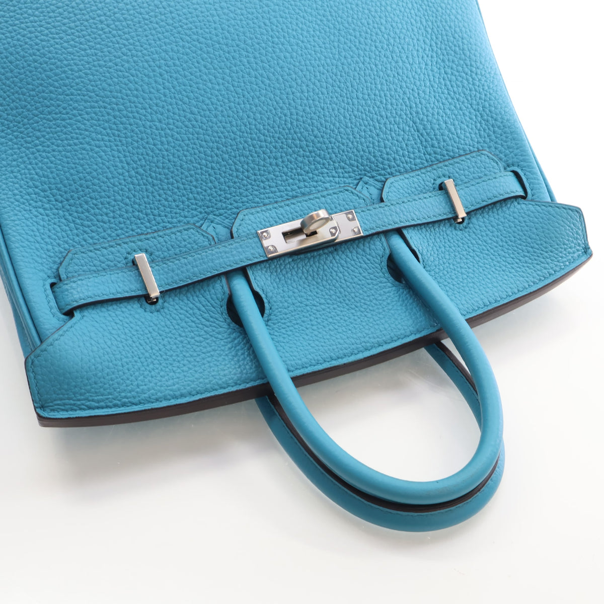 Pre-Owned Hermès Birkin 25 Turquoise Togo Leather, open front view