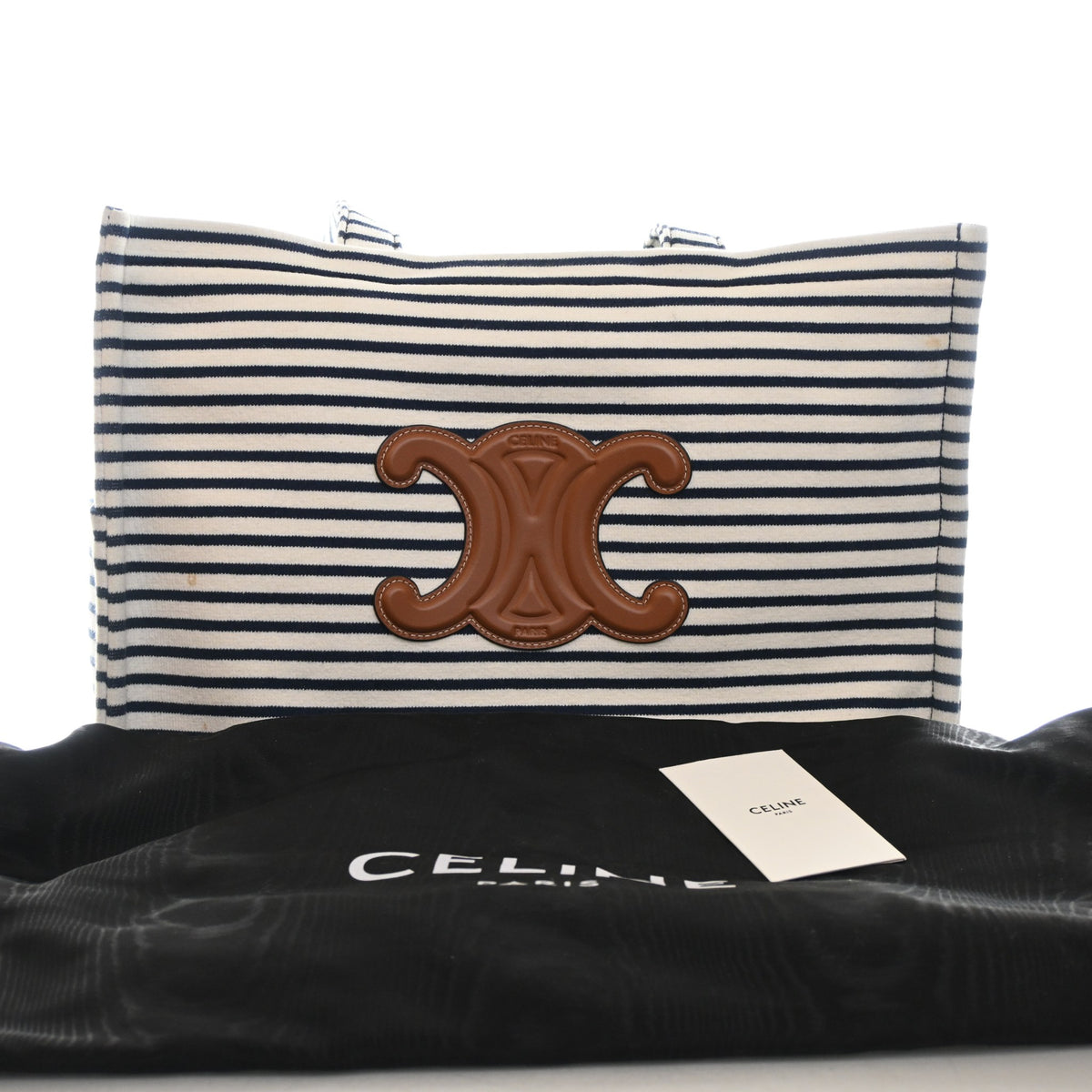 Pre-Owned Celine Triomphe Large Mixed Fibres Cabas Tote, shown with dust bag and packaging