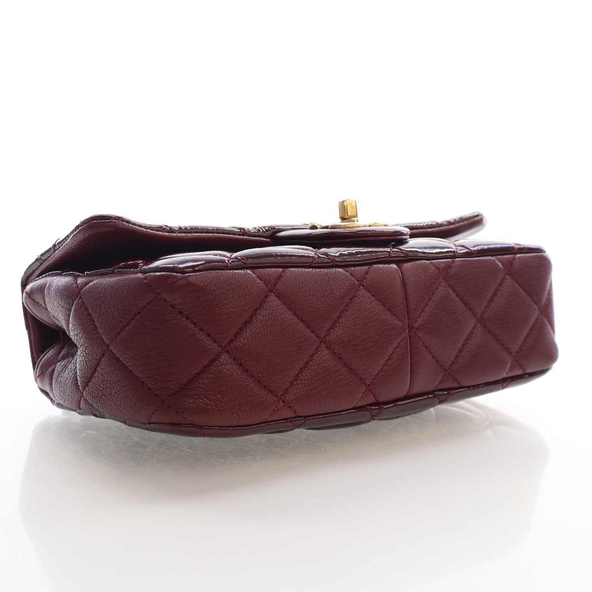 Pre-Owned Chanel Flap Bag Small Patent Leather Classic Single, base and feet view
