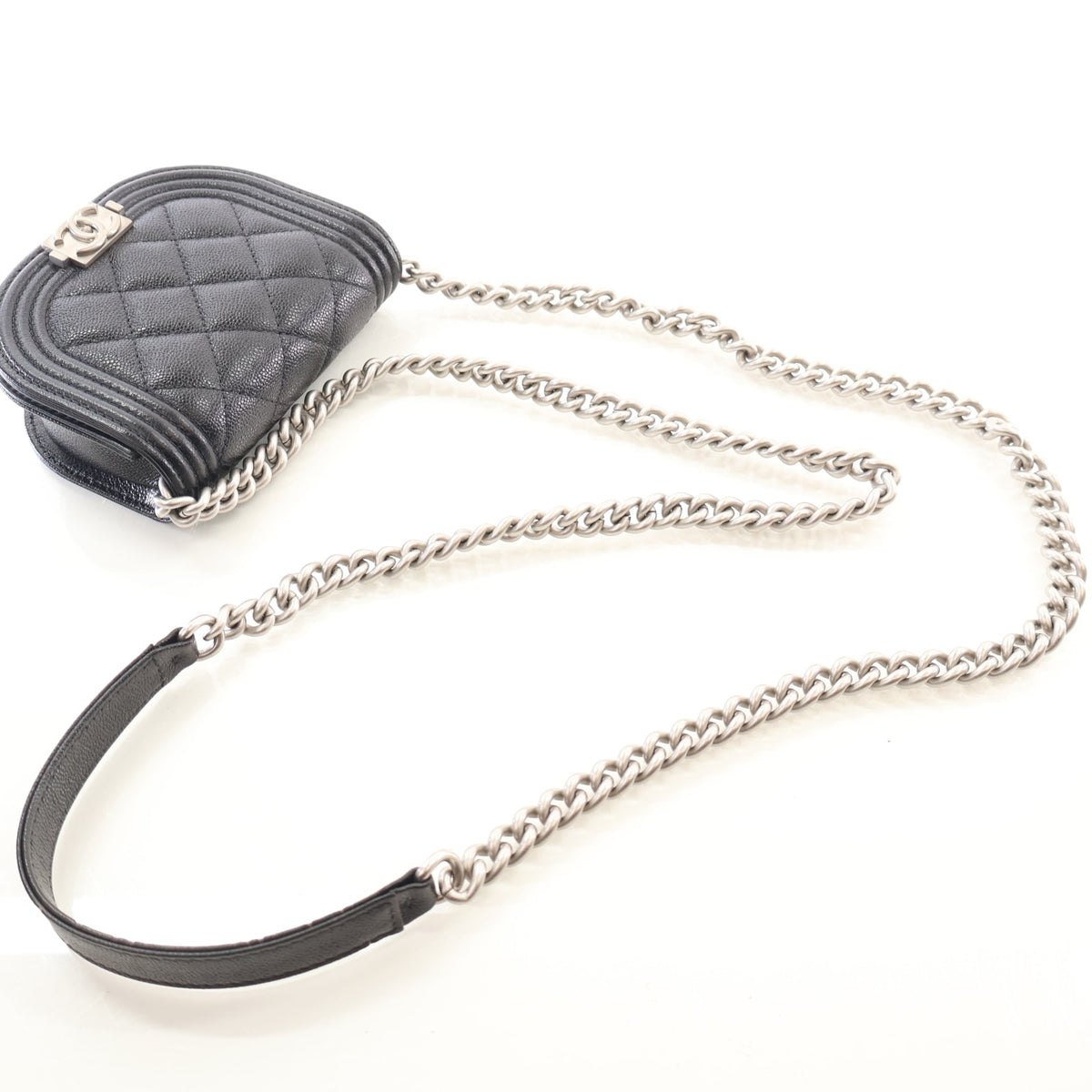 Pre-Owned Chanel Mini Calfskin Boy Messenger, strap and chain detail