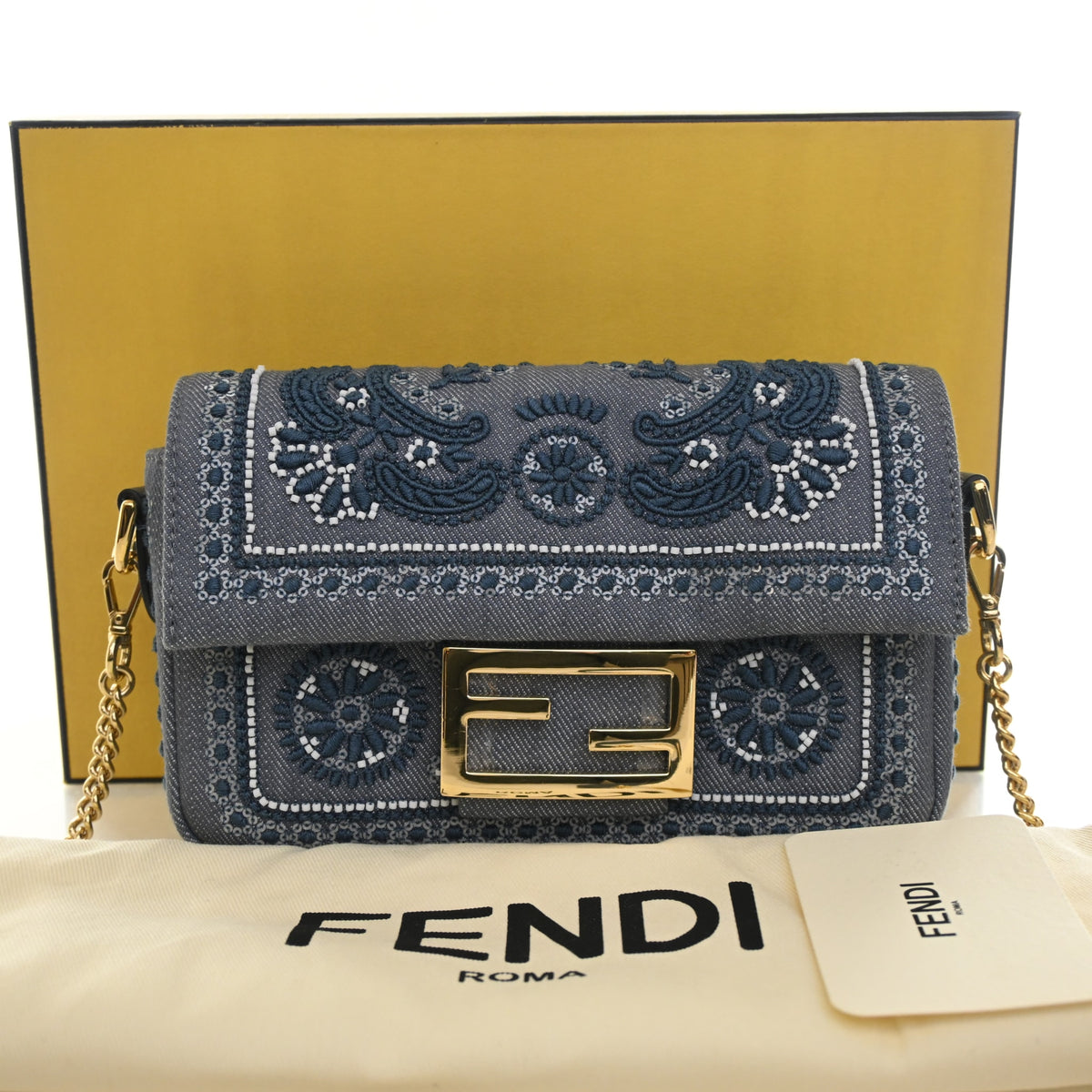 Fendi Mini Denim Coral Bandana Baguette, photo 14 of 14