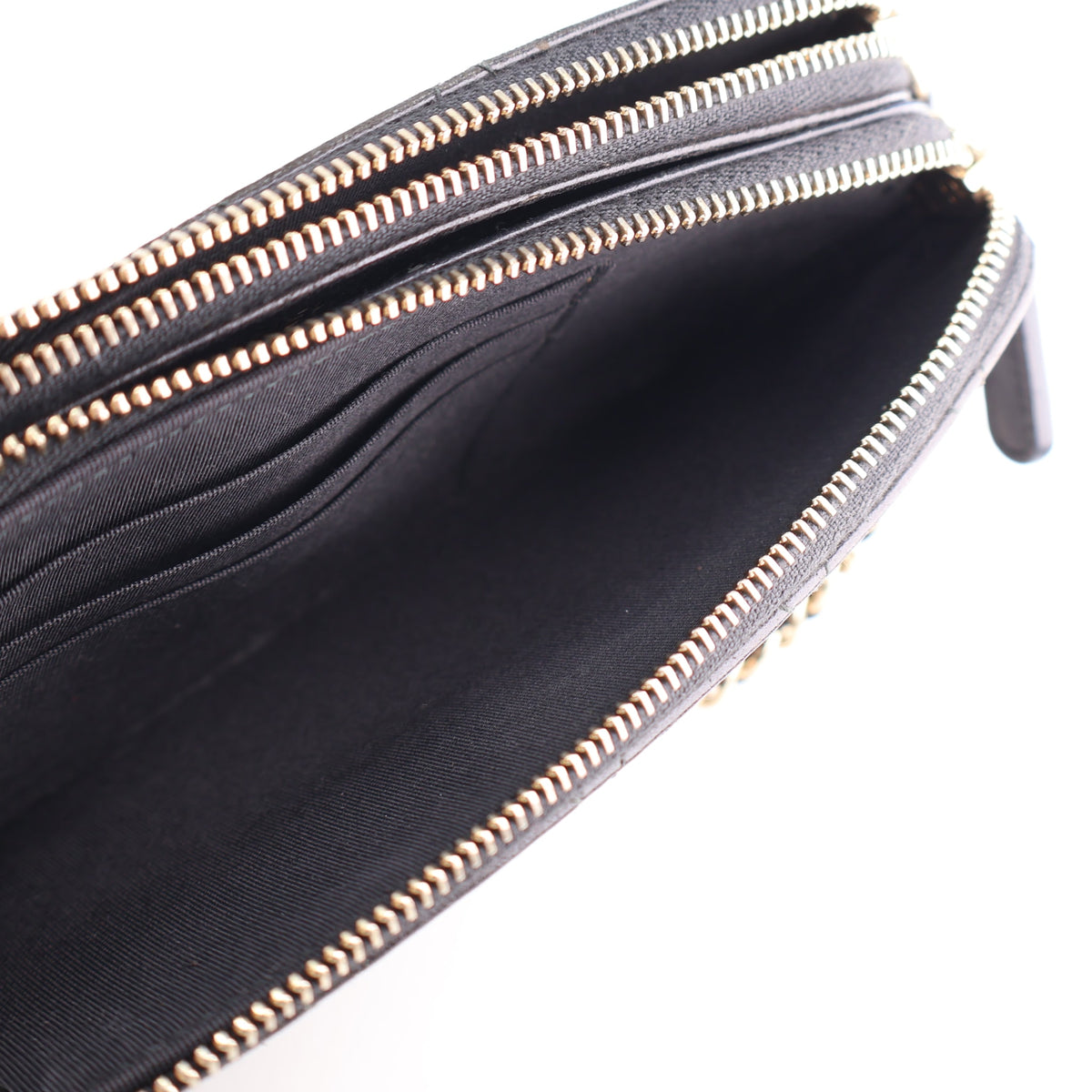 Pre-Owned Chanel Wallet On Chain Lambskin Double Zip, open interior
