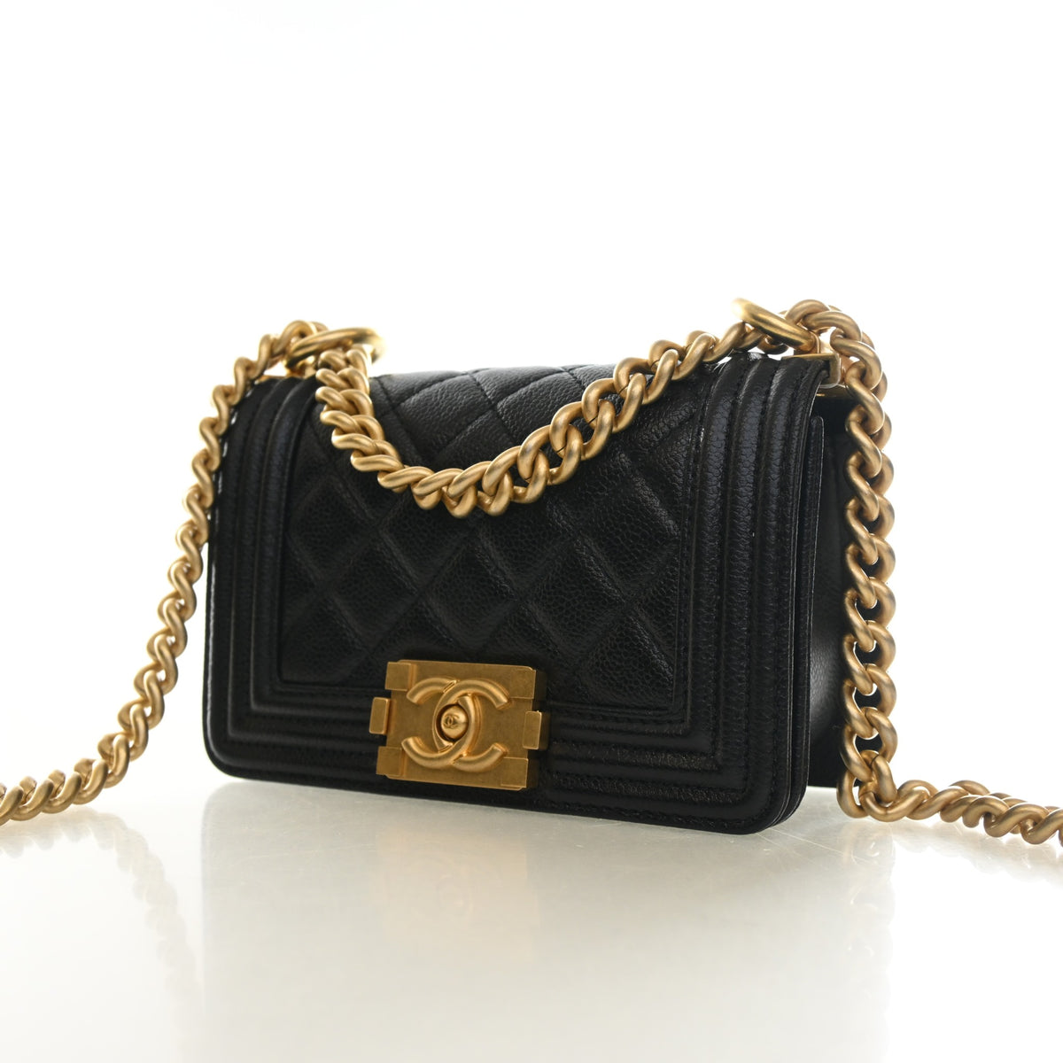 Pre-Owned Chanel Boy Bag Mini Caviar Leather, three-quarter view