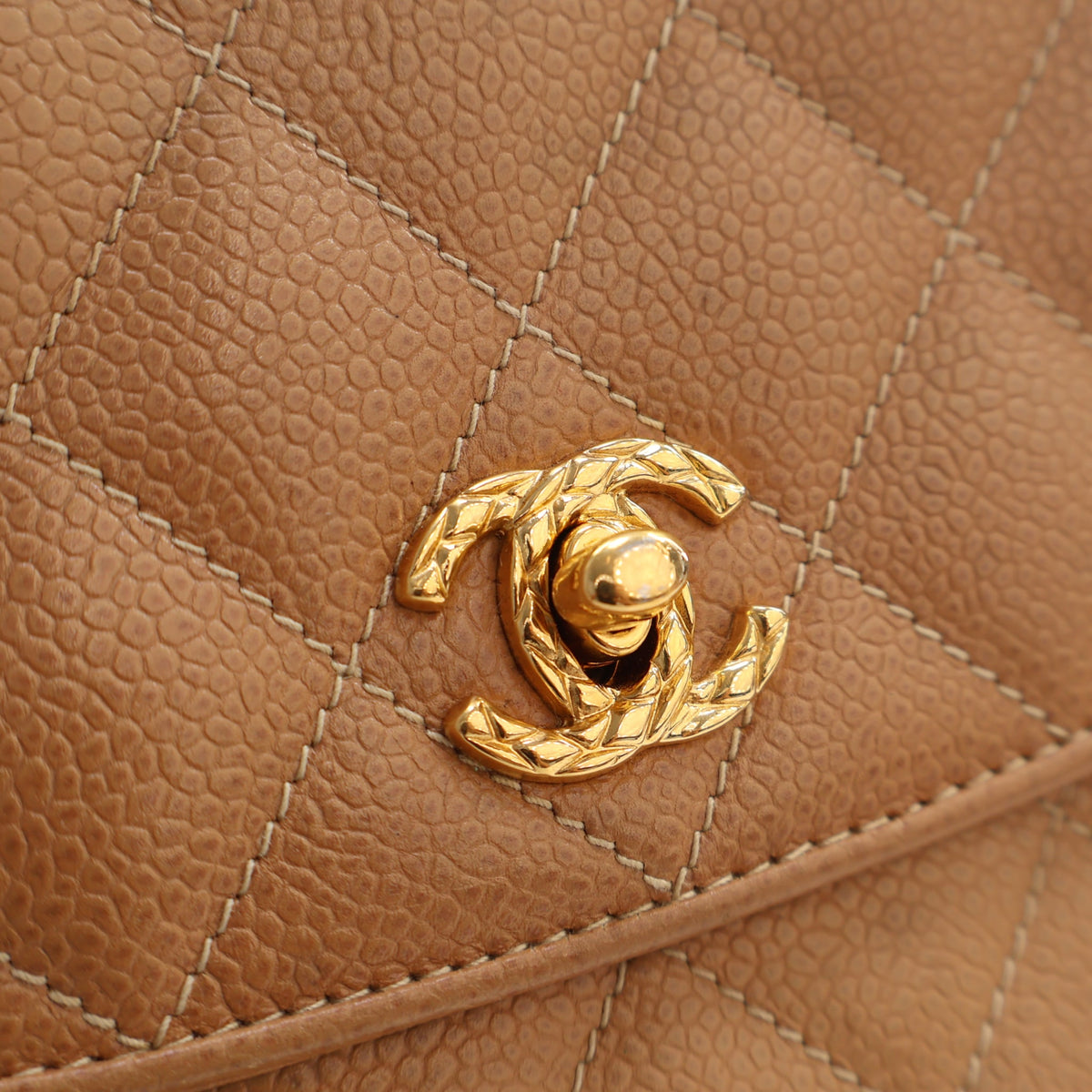 Vintage Chanel Flap Bag Small Caviar Leather Diana, gold embossed logo detail