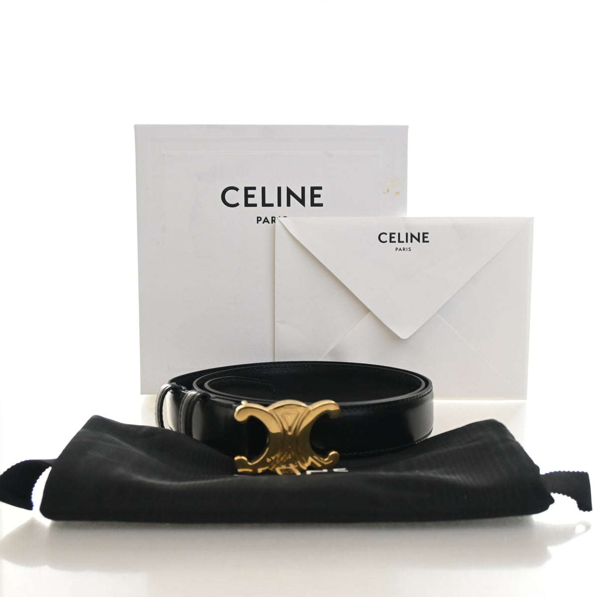 Pre-Owned Celine Triomphe Sz 80 Calfskin Belt, with included accessories