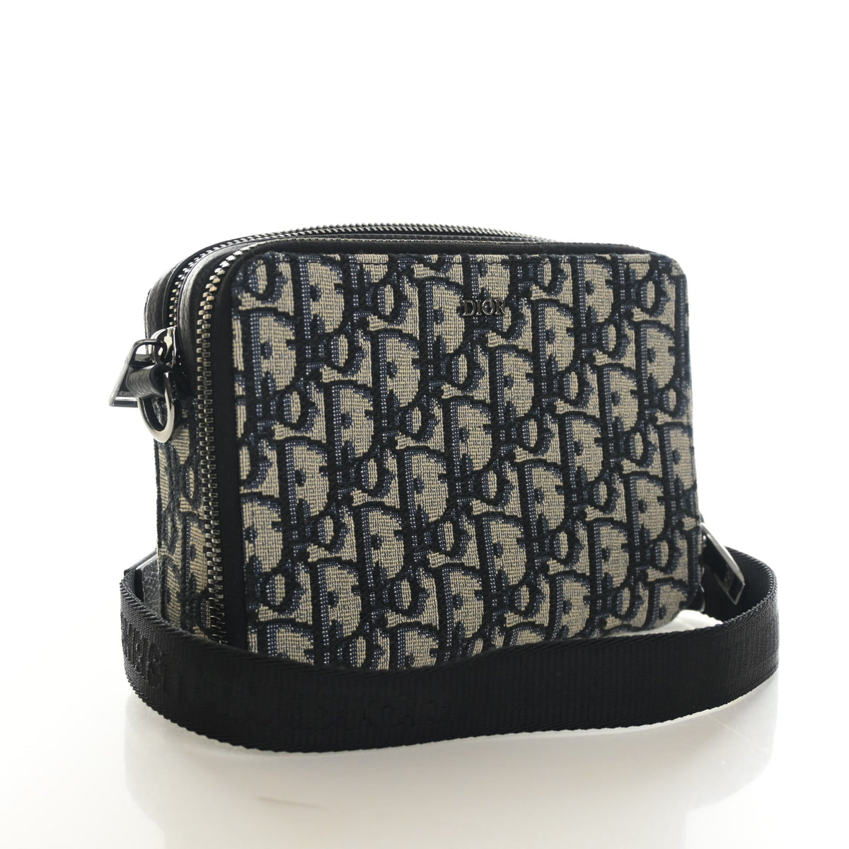 Pre-Owned Christian Dior Oblique Zipped Pouch With Strap, three-quarter view, authenticated at Luxe Du Jour