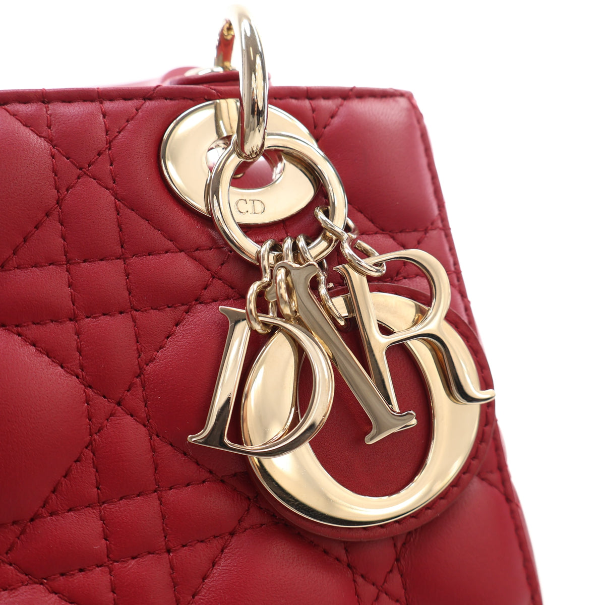 Pre-Owned Christian Dior Lady Dior Small Lambskin My ABC, gold hardware close-up