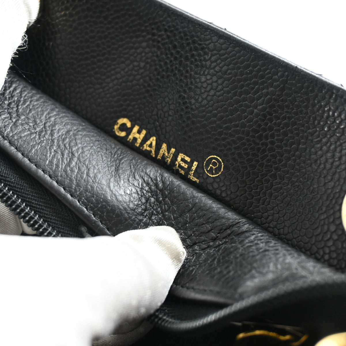 Vintage Chanel Shopping Tote Caviar Leather, gold embossed logo detail