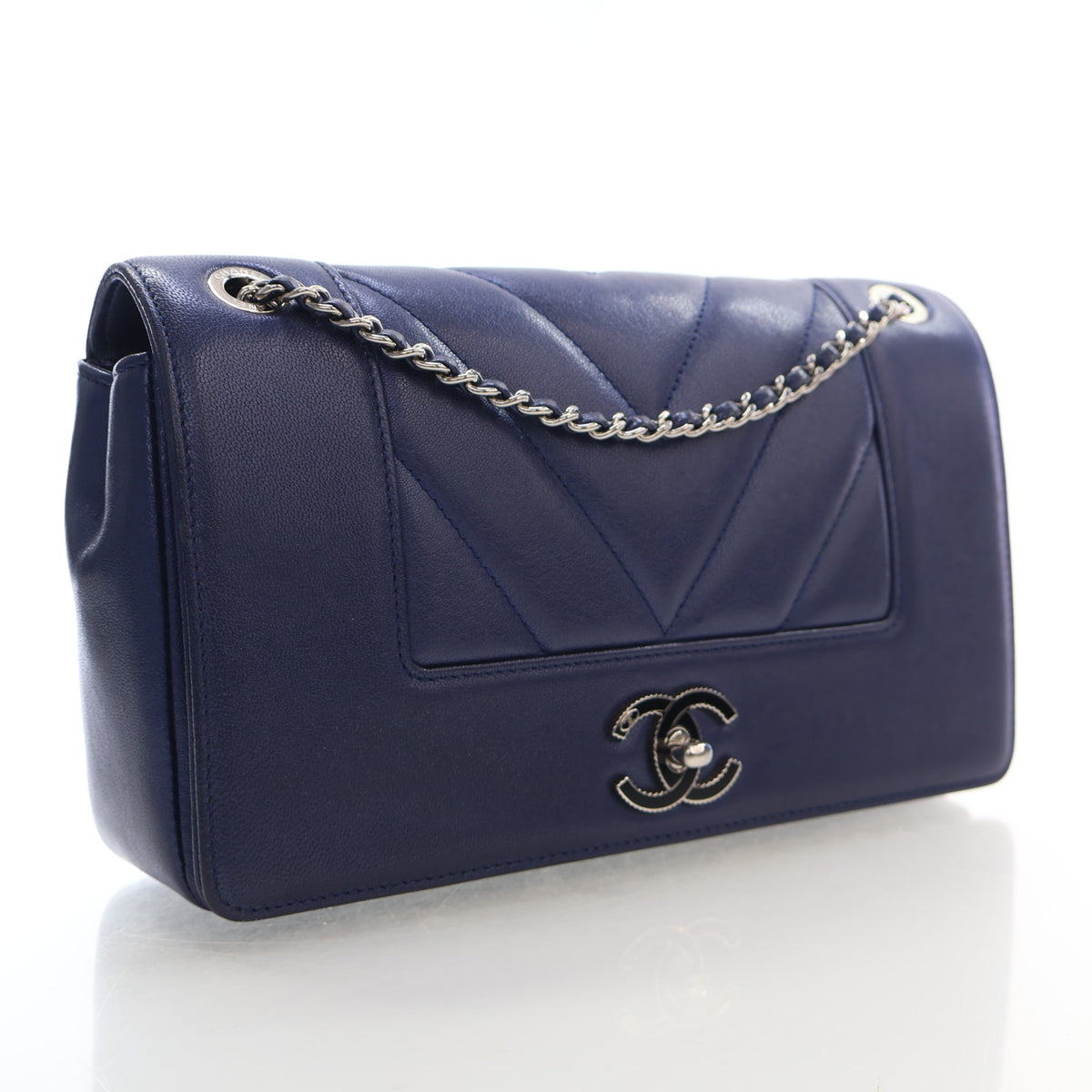 Vintage Chanel Flap Bag Lambskin Mademoiselle, three-quarter view, authenticated at Luxe Du Jour