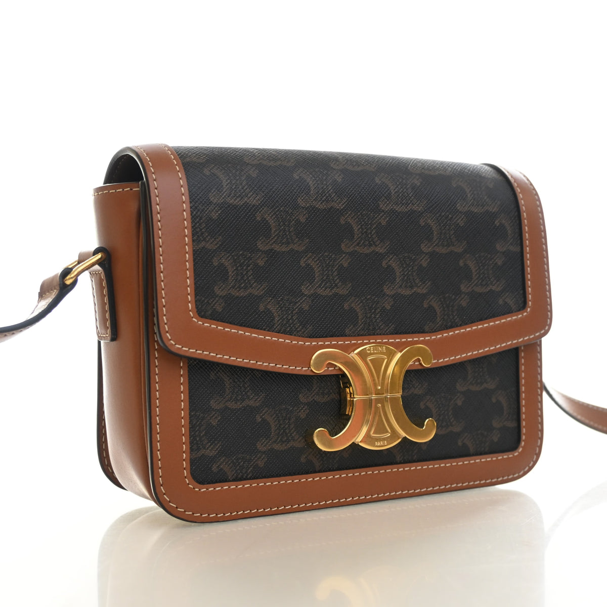Pre-Owned Celine Flap Bag Teen Triomphe Canvas, three-quarter view, authenticated at Luxe Du Jour