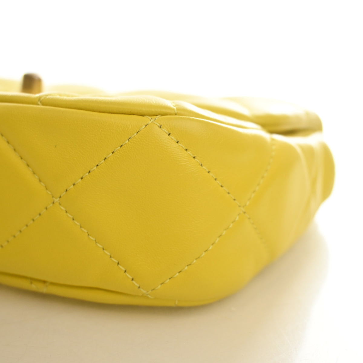 Pre-Owned Chanel Flap Bag Mini Lambskin Lacquered Chain, base and feet view, photo 8 of 14