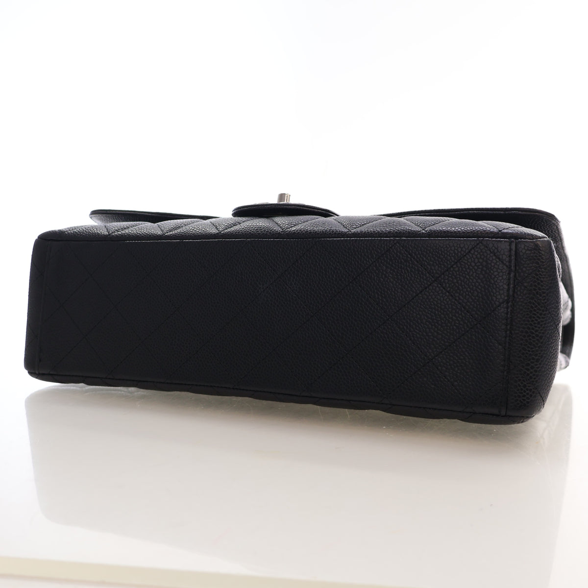 Pre-Owned Chanel Classic Double Flap Maxi Caviar Leather Bag, base and feet view, photo 7 of 17