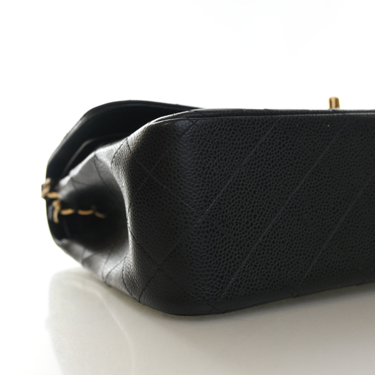 Pre-Owned Chanel Classic Double Flap Jumbo Caviar Leather Bag, base and feet view, photo 6 of 14