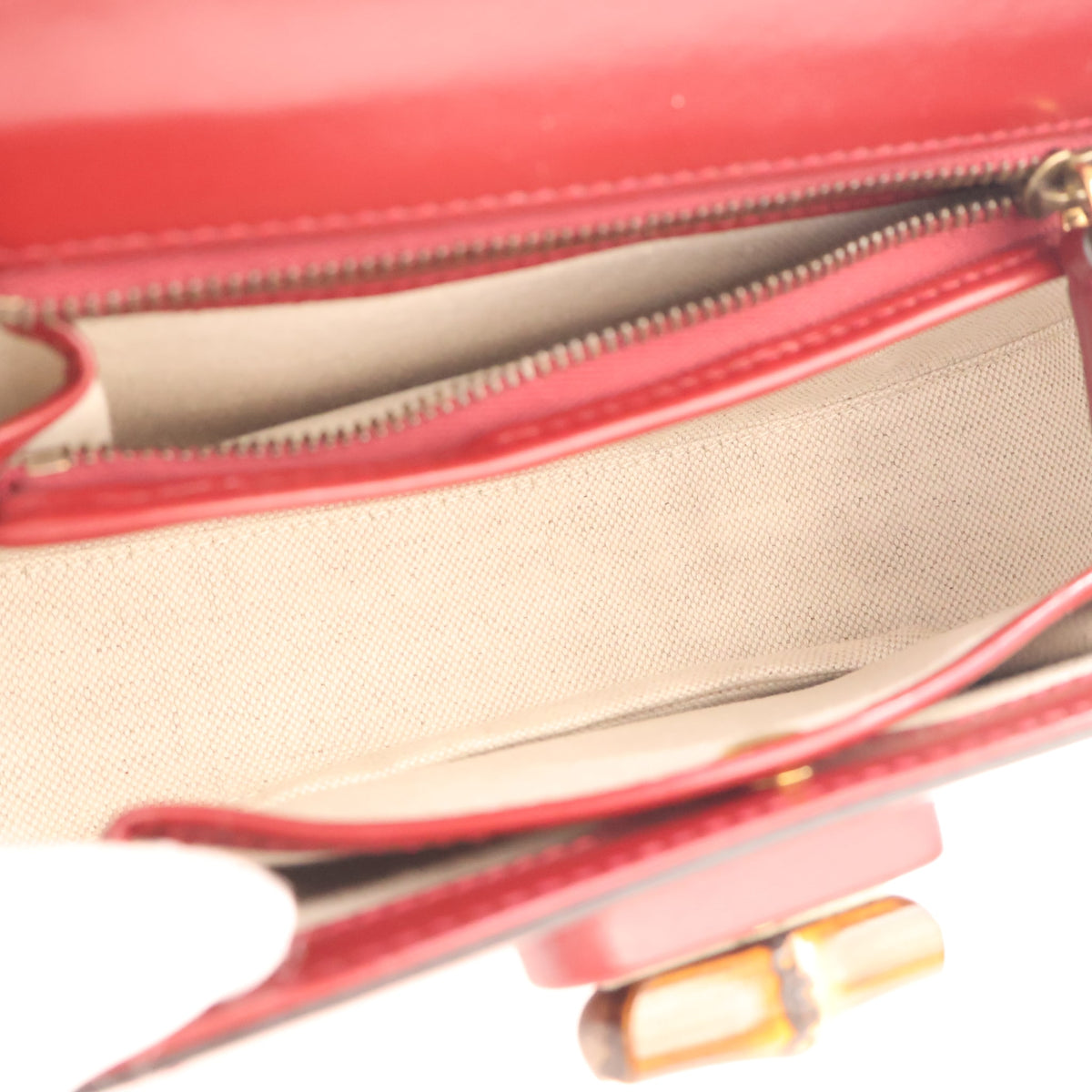 Pre-Owned Gucci Small Calfskin Bamboo 1947 Bag, open interior with lining