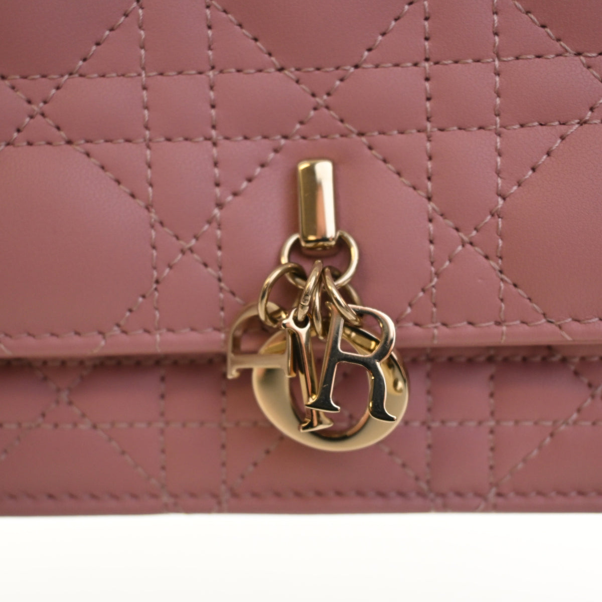 Pre-Owned Christian Dior Mini Lambskin My Dior, gold hardware close-up