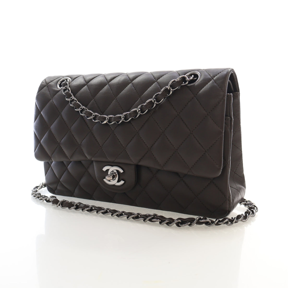 Pre-Owned Chanel Classic Double Flap Medium Lambskin Bag, three-quarter view, photo 3 of 18