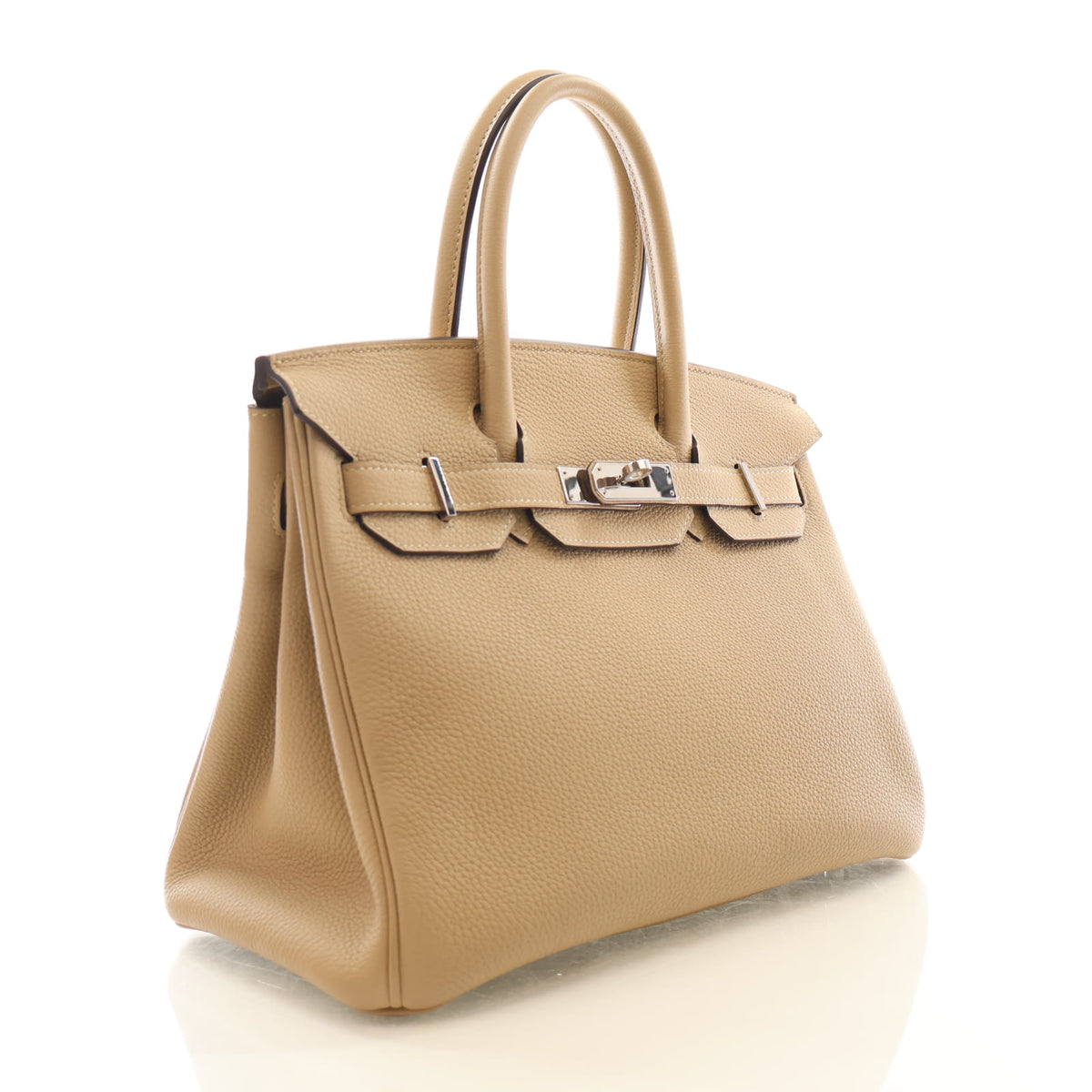 Pre-Owned Hermès Birkin 30 Trench Togo Leather, three-quarter view, authenticated at Luxe Du Jour