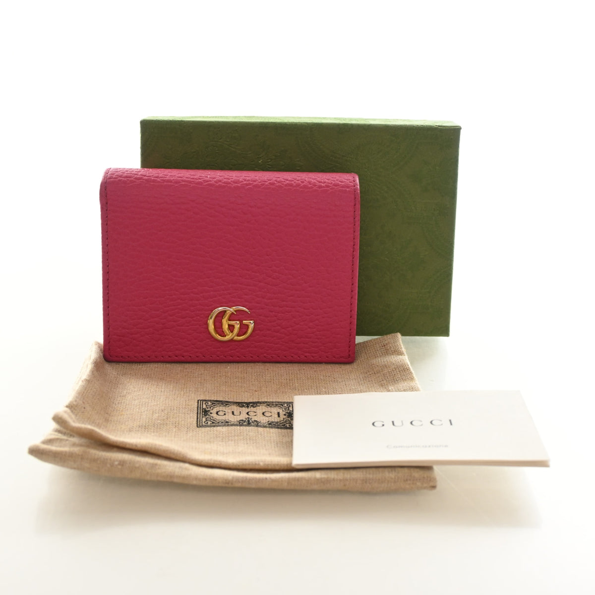 Pre-Owned Gucci Marmont Small Calfskin GG Wallet, with included accessories