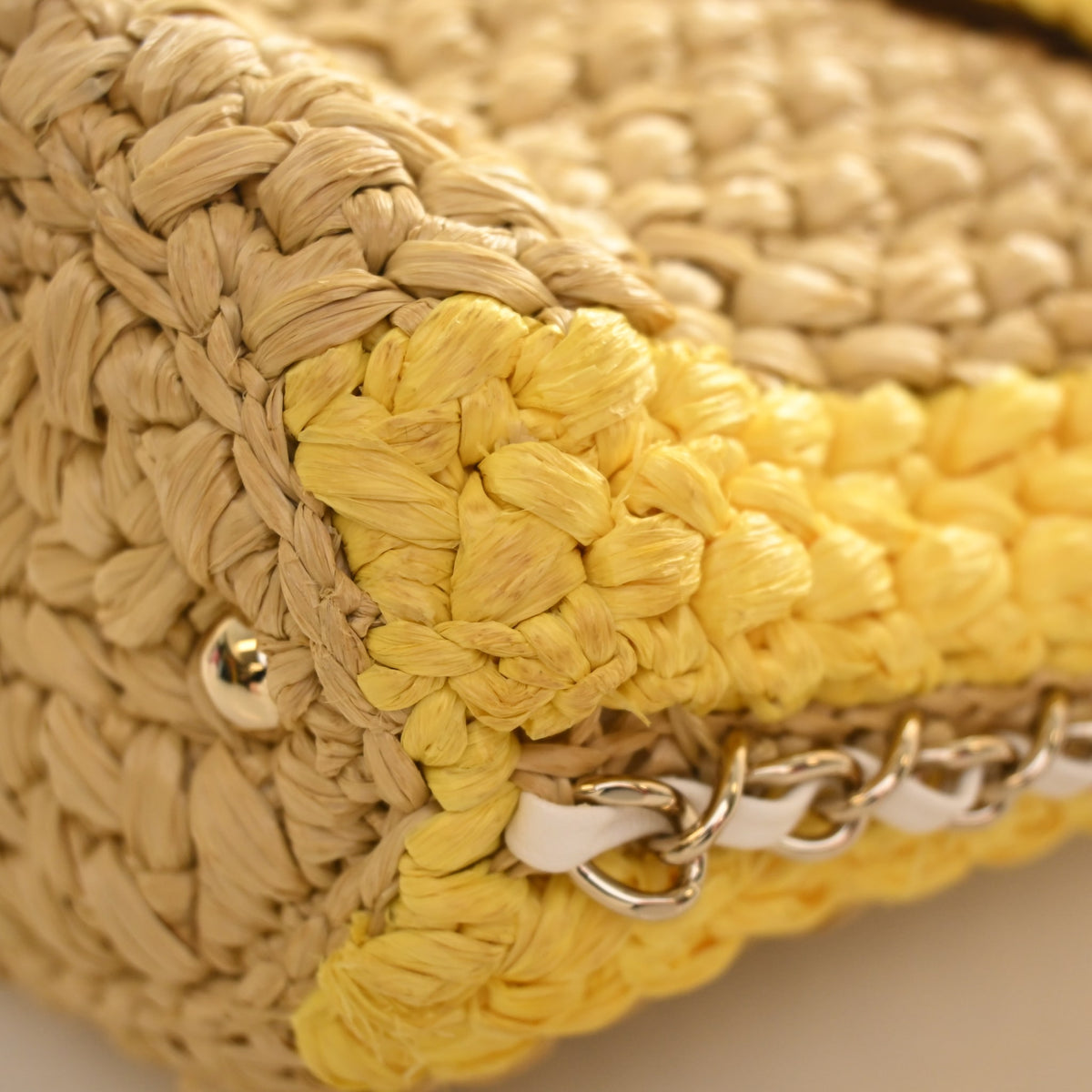 Pre-Owned Chanel Raffia Venice Beach Basket Bag, corner detail