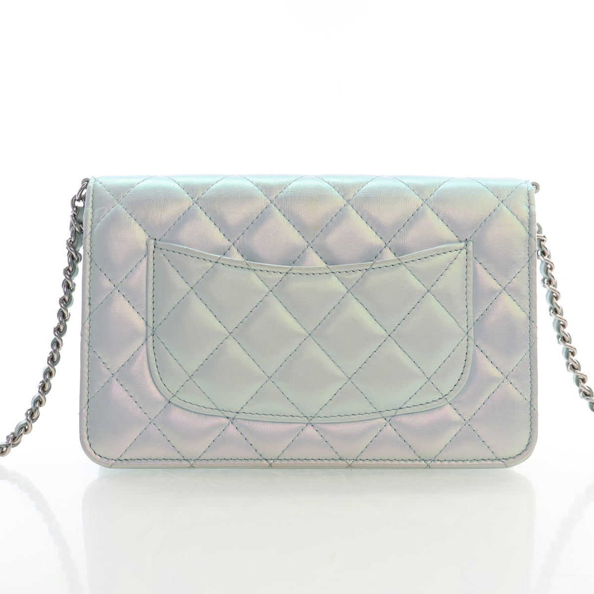 Pre-Owned Chanel Wallet On Chain Iridescent Calfskin WOC, back view