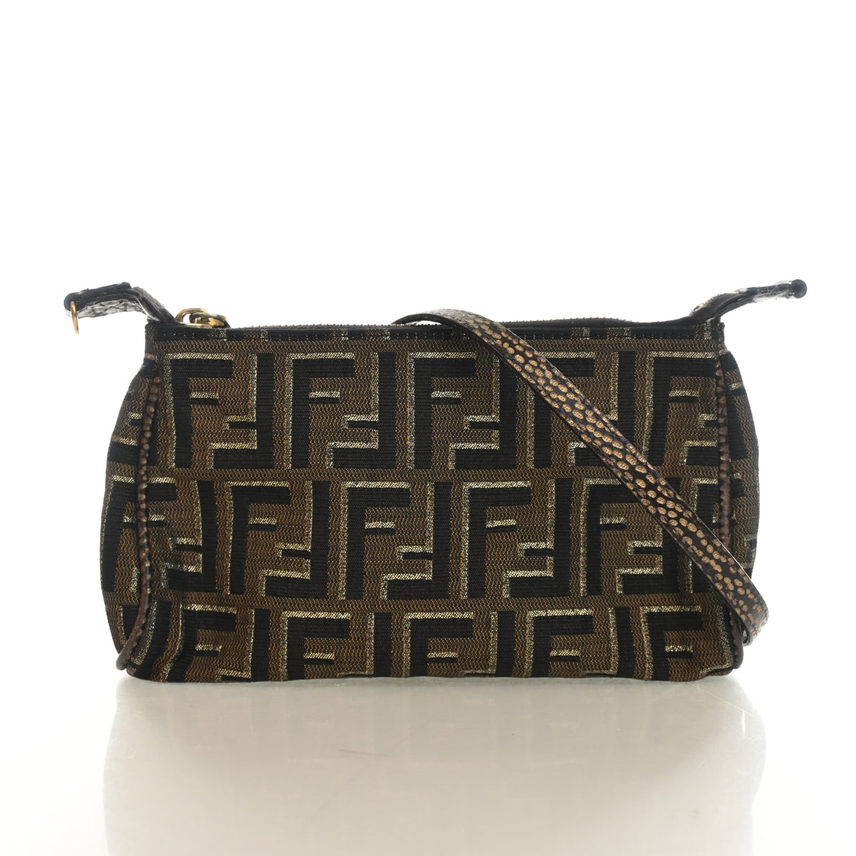 Pre-Owned Fendi Zucca Crossbody Pouch, three-quarter view, authenticated at Luxe Du Jour
