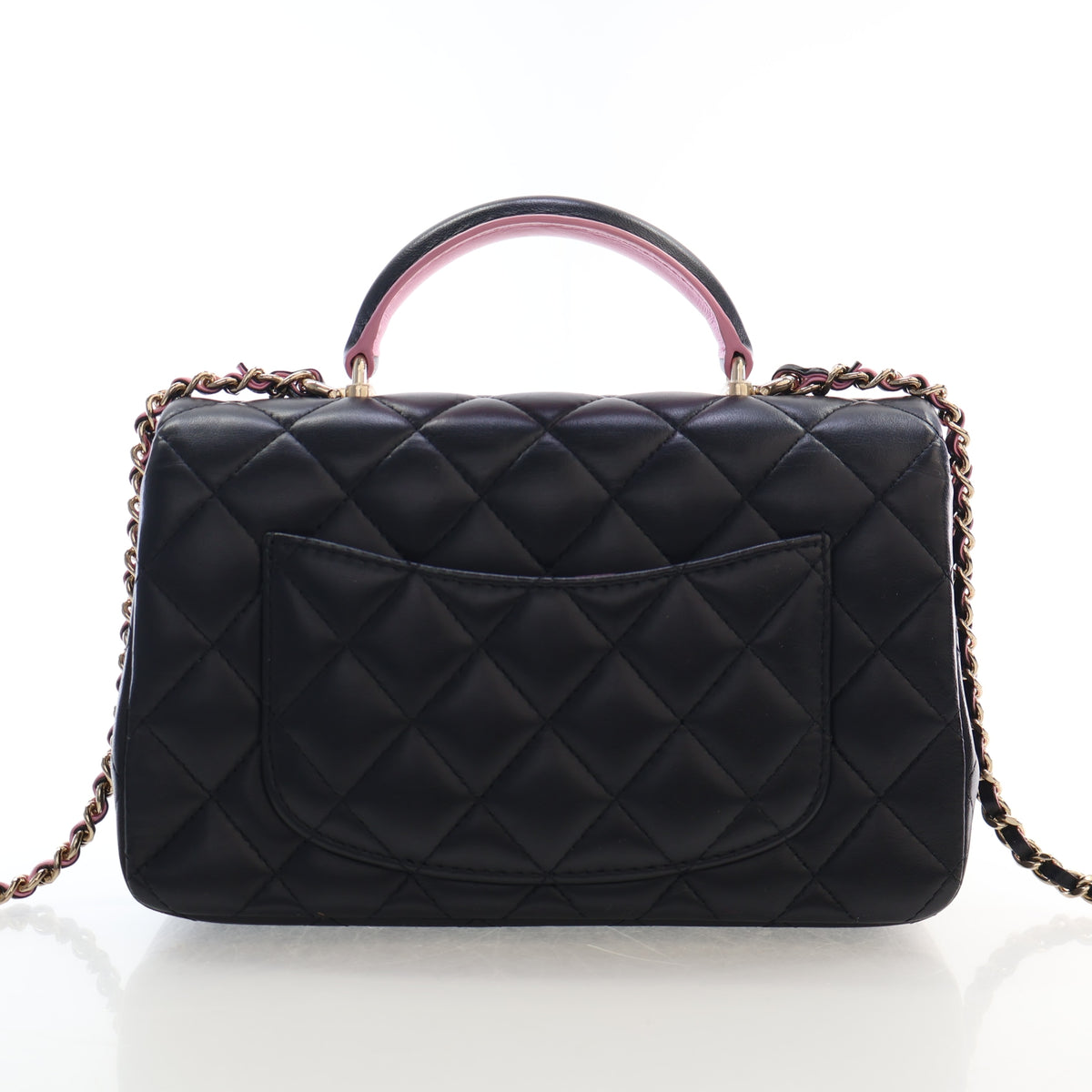 Pre-Owned Chanel Classic Flap Mini Lambskin Rectangular Top Handle Bag, back view, photo 12 of 19