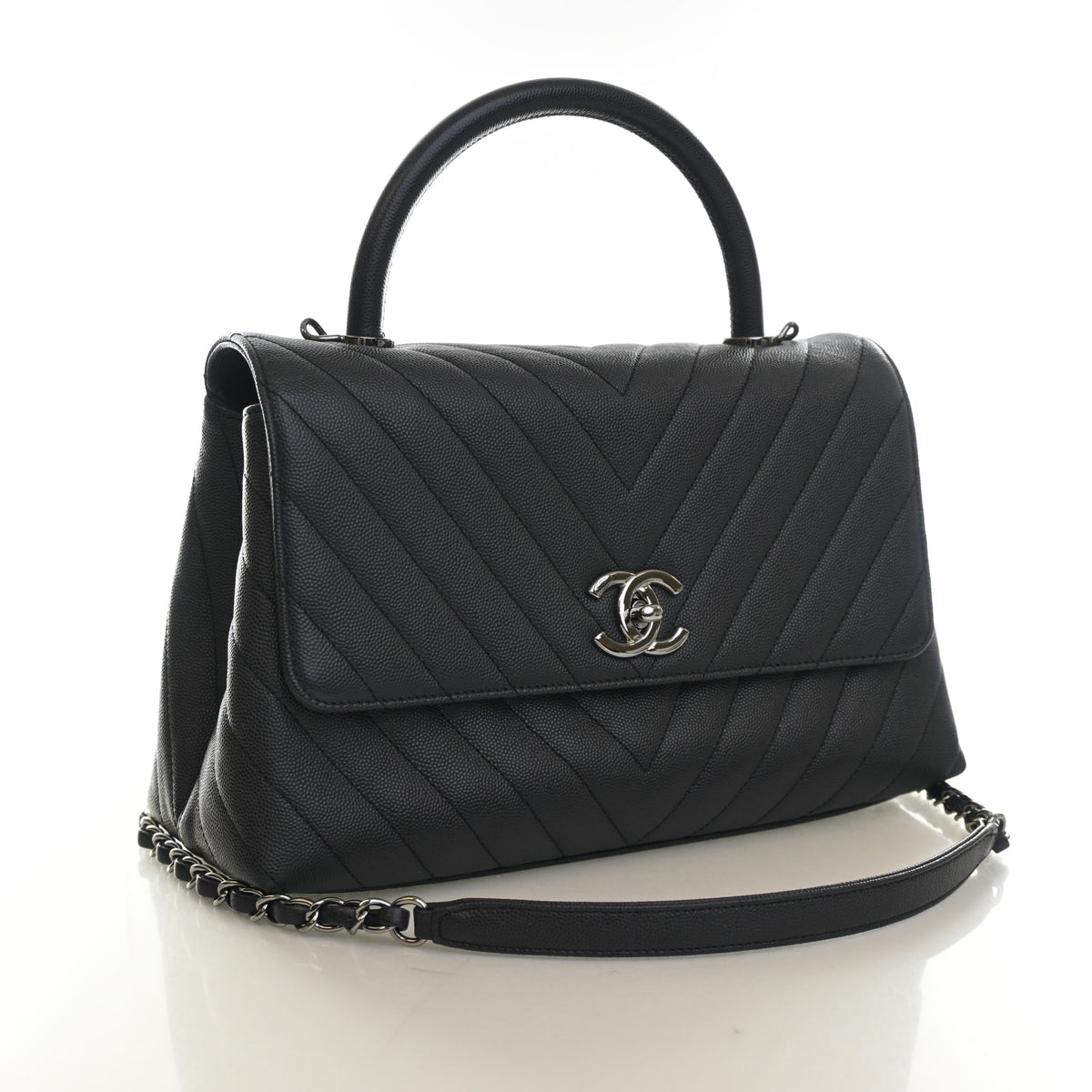 Pre-Owned Chanel Coco Handle Medium Caviar Leather Bag, three-quarter view