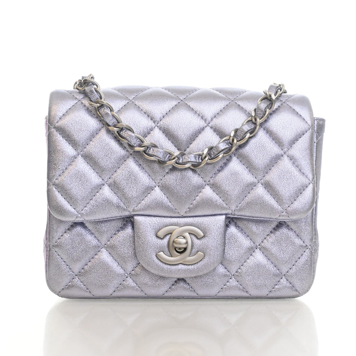 Pre-Owned Chanel Classic Flap Mini Calfskin Square Bag, front view, authenticated at Luxe Du Jour