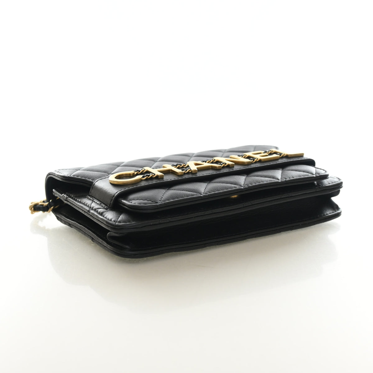 Pre-Owned Chanel Wallet On Chain Small Calfskin Enchained WOC, side profile