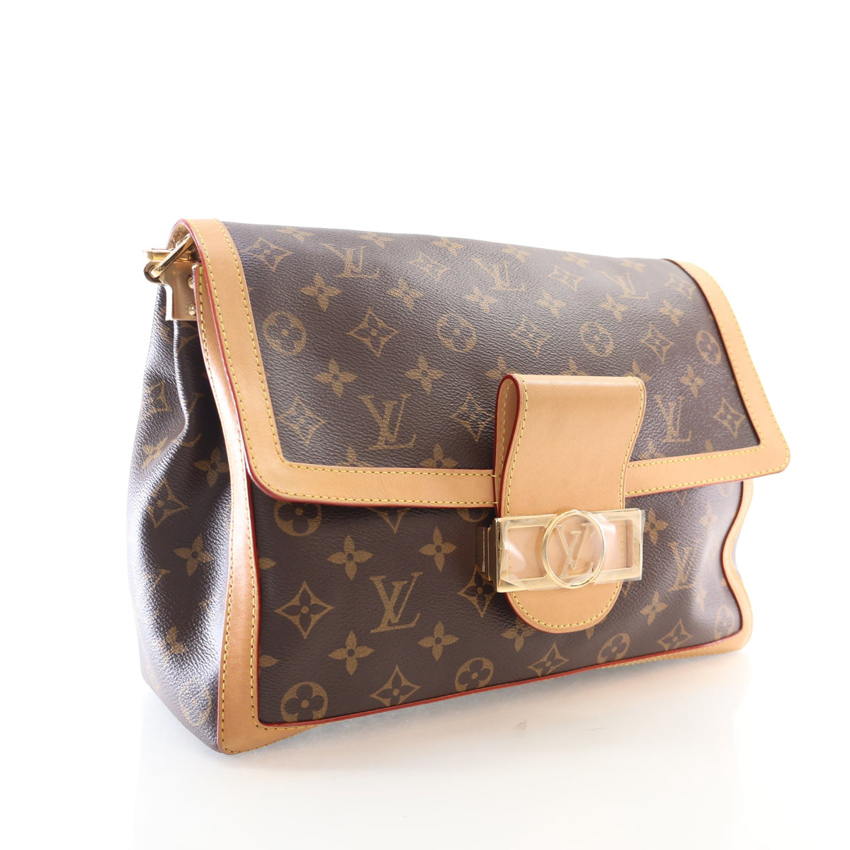 Pre-Owned Louis Vuitton Dauphine GM Monogram Soft, three-quarter view, authenticated at Luxe Du Jour