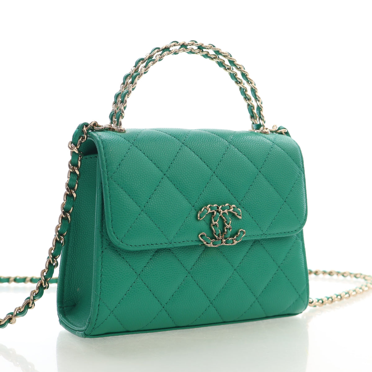 Pre-Owned Chanel Top Handle Mini Caviar Leather Flap Bag, three-quarter view