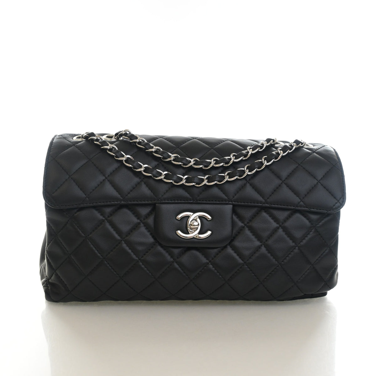 Pre-Owned Chanel Flap Bag Medium Lambskin Accordion Single, front view, authenticated at Luxe Du Jour