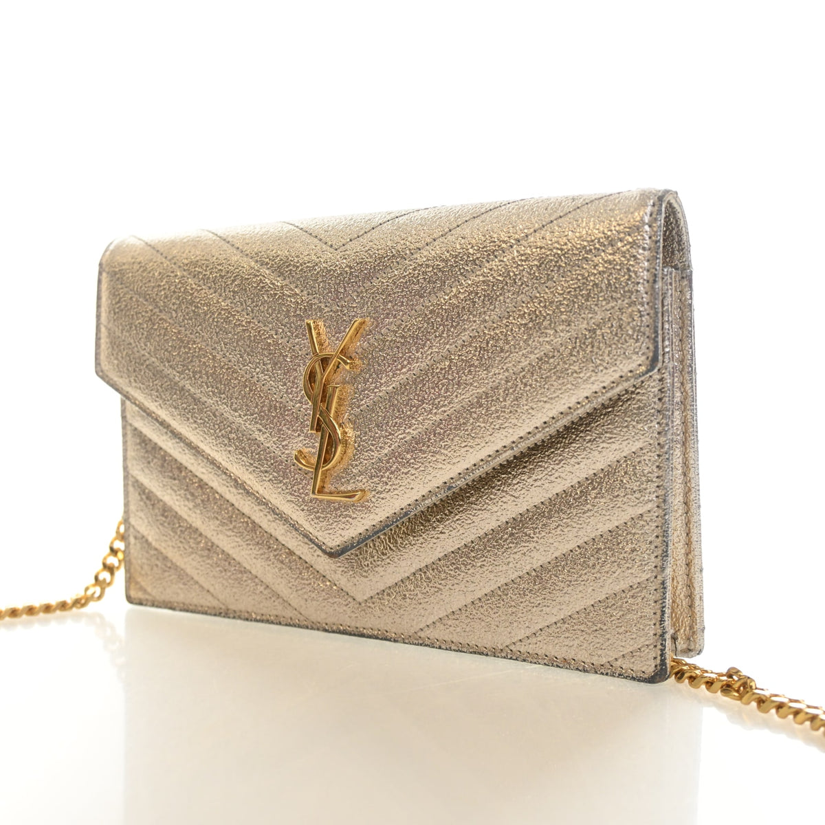 Pre-Owned Saint Laurent Wallet On Chain Calfskin WOC, three-quarter view