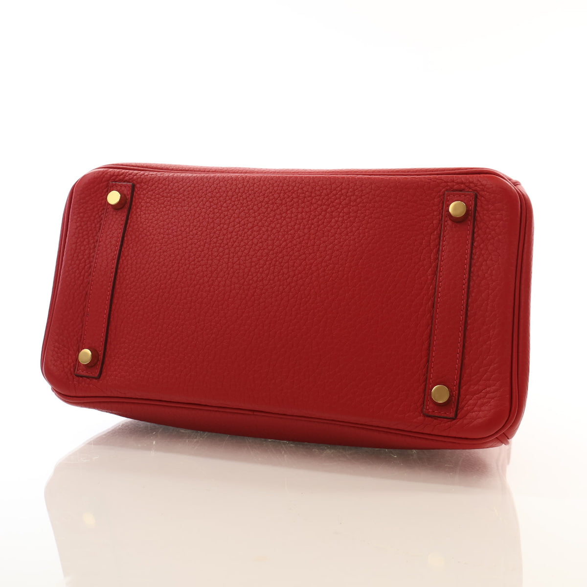 Pre-Owned Hermès Birkin 30 Rouge Casaque Clemence Leather, base and feet view, photo 7 of 18