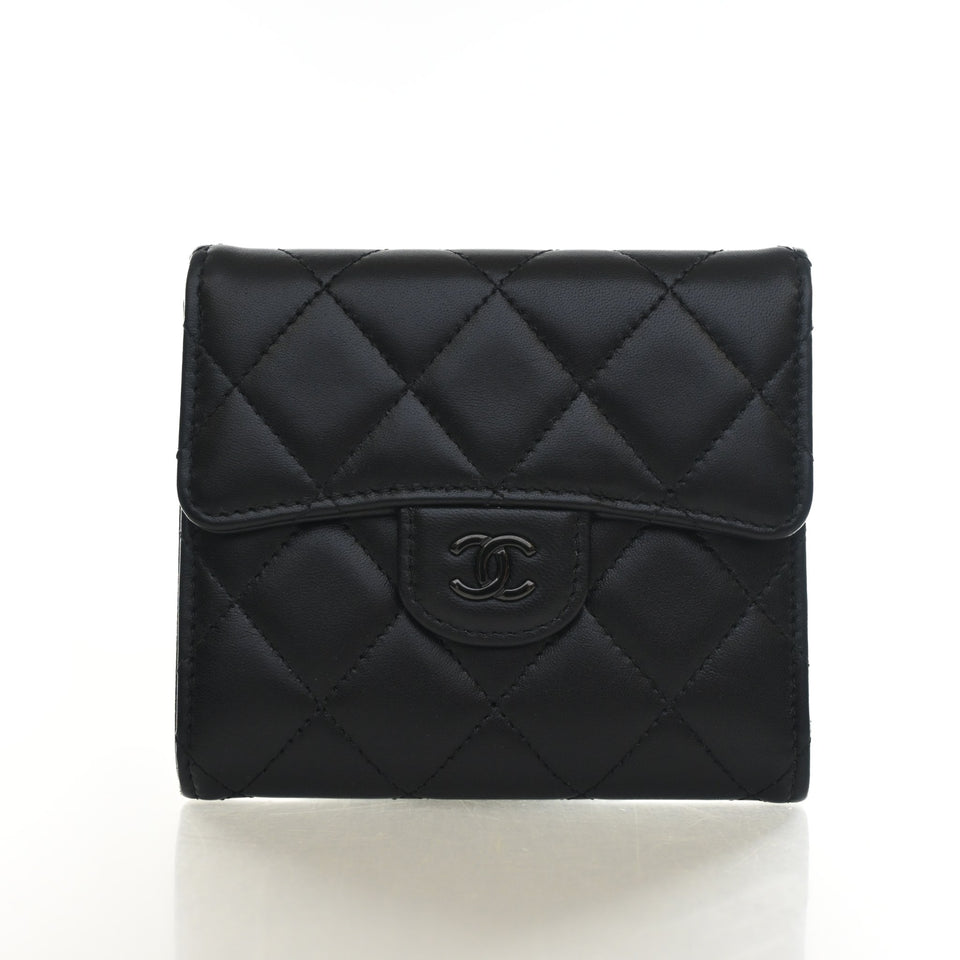 Chanel Lambskin So Black Compact Flap Wallet
