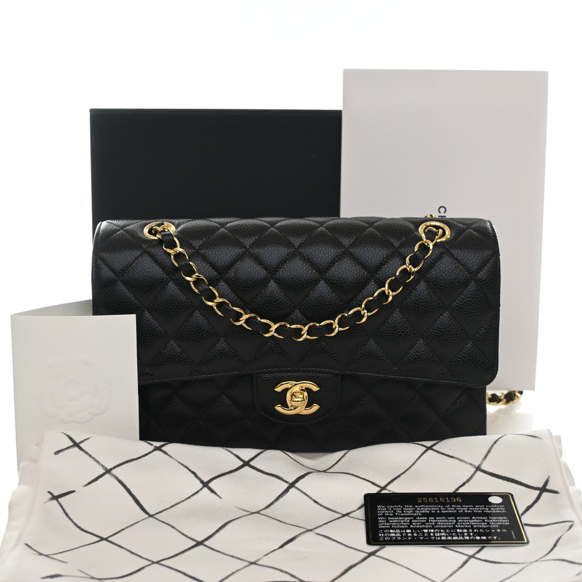 Pre-Owned Chanel Classic Double Flap Medium Caviar Leather Bag, front view, photo 15 of 15