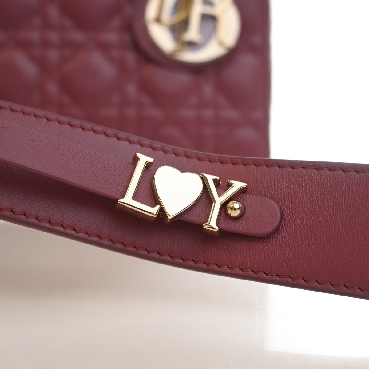 Pre-Owned Christian Dior Lady Dior Small Lambskin My Abcdior, gold hardware close-up, photo 14 of 15