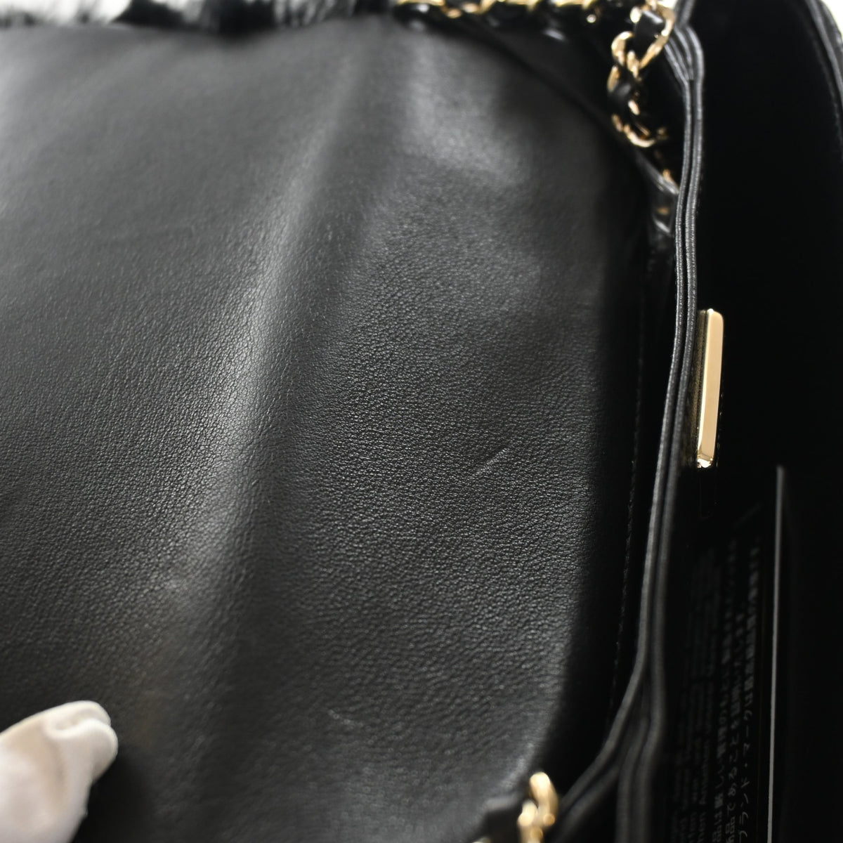 Pre-Owned Chanel Top Handle Shearling Oryalg Flap Bag, open interior with lining, photo 14 of 16