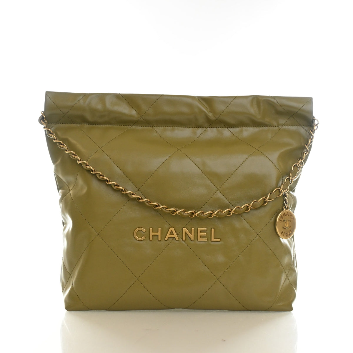 Pre-Owned Chanel 22 Hobo Small Calfskin, front view, authenticated at Luxe Du Jour